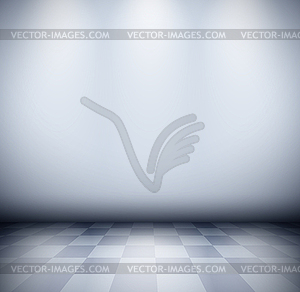 Dark misty room with checkered floor - vector clip art