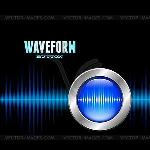 Silver button with sound waveform sign - vector image