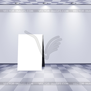 White room with advertising stand - vector clipart