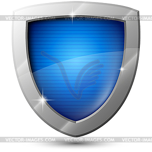 Blue metal shield with sparkles - vector clip art