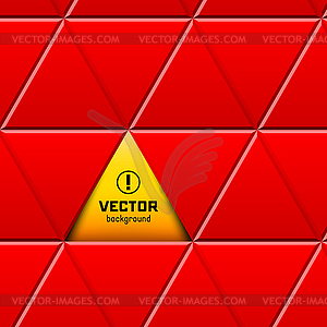 Abstract red triangular pattern with yellow sign - vector clip art