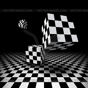 Room with checkered cubes - vector clip art