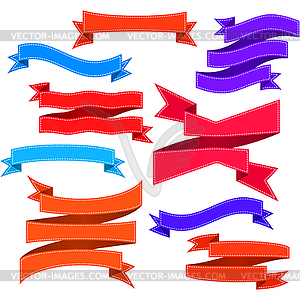 Set of bent ribbons with seam - vector clipart