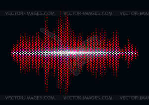 Red sound waveform with hex grid light filter - vector image