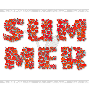 Лето надписи из красного бумажных цветов - векторное изображение