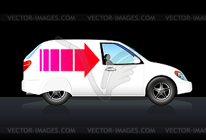 Белый доставка машины с красной стрелкой - изображение в векторе / векторный клипарт