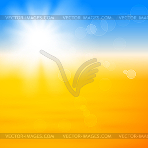 Background with shiny sun over sand - color vector clipart
