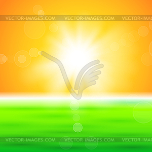 Background with shiny sun over field - vector image