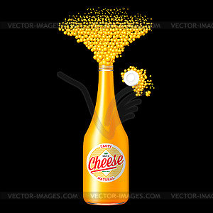 Bottle of cheese sauce with scattered spice - vector image