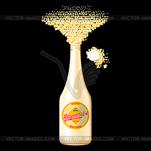 Bottle of mayonnaise with scattered spice - vector image