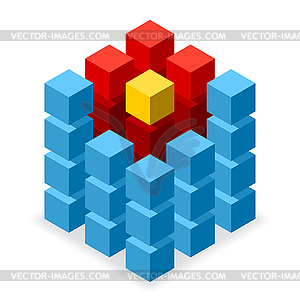 Blue cube logo with red segments - vector image