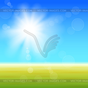 Background with shiny sun over field - vector image