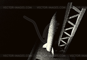 Space rocket ready to start on launching site. - vector clipart