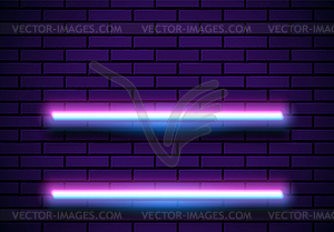 Neon frame with shelves on blue brick wall. - vector clipart