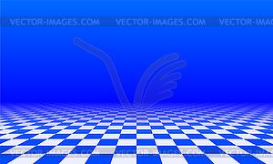 Abstract checkered floor in blue surreal interior. - vector clip art