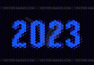 Sign of 2023 year with hex pixel grid. New Years - vector clipart / vector image