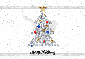 Christmas tree card with snowflakes and baubles. - vector clip art