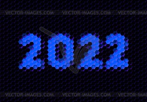 Sign of 2022 year with hex pixel grid. New Years - vector clip art