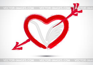 Brush drawing of heart with arrow for Valentine`s - vector clipart