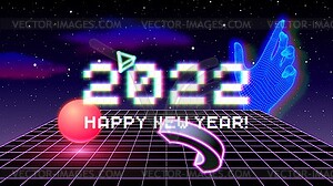 2022 New Year sign with glitched glowing pixels - vector image