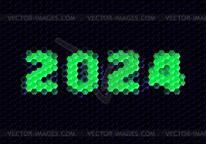 Sign of 2024 year with hex pixel grid. New Years - vector clipart