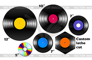 Vinyl lp and ep collection with various sizes of - vector clipart