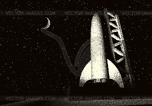 Space rocket ready to start on launching site. - vector clip art