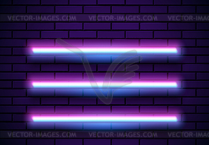 Neon frame with shelves on blue brick wall. - vector clipart