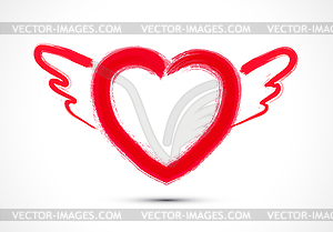 Brush drawing of heart with wings for Valentine`s - vector image