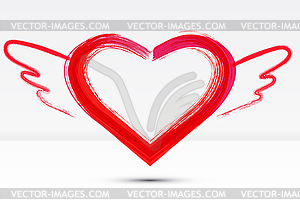 Brush drawing of heart with wings for Valentine`s - vector image
