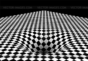 Abstract checkered board background with round pit - vector image