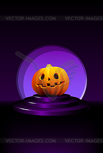 Halloween pumpkin smiling on dark pedestal. Autumn - vector clipart