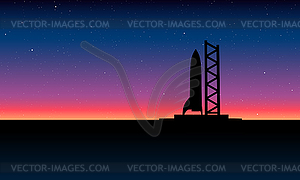 Космическая ракета готова к запуску на стартовой позиции. - векторная графика