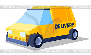 Yellow delivery car or van with 3D perspective. Fas - royalty-free vector image