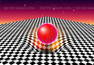 Абстрактный клетчатый фон с красным шаром - стоковое векторное изображение