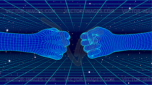 Fist bump concept with cyberpunk human and machine - vector image