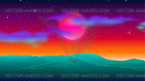 Futuristic landscape with 80s styled cyberpunk - vector EPS clipart