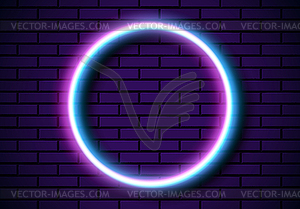 Neon frame with circle shape on blue brick wall. - vector EPS clipart