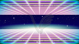 Ретро неоновый фон с лазерной сеткой в стиле 80-х - векторное изображение