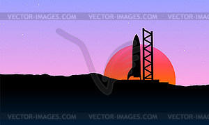 Space rocket ready to start on launching site. - vector image