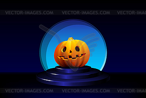 Halloween pumpkin smiling on dark pedestal. Autumn - vector clipart / vector image