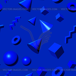 Seamless pattern with golden 3D shapes flying over - vector clip art
