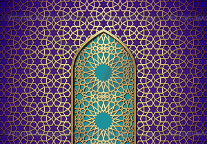 Abstract background with door, islamic ornament, - vector clipart