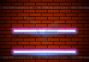 Neon frame with shelves on red brick wall. Classic - vector clip art