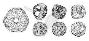 Set of abstract 3d wireframe shapes or elements wit - vector clip art