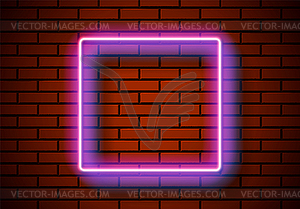 Neon frame with square shape on red brick wall. - vector image