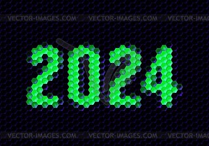 Sign of 2024 year with hex pixel grid. New Years - vector image