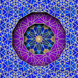 Arabic ornament with girih patterns and round - vector image