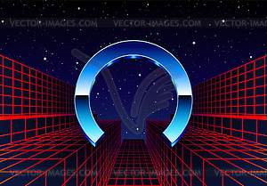 Synthwave frame with chrome arc and 80s styled - vector image