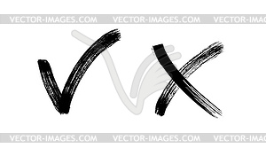 Brush painted yes and no checkmarks. Black and whit - vector clipart